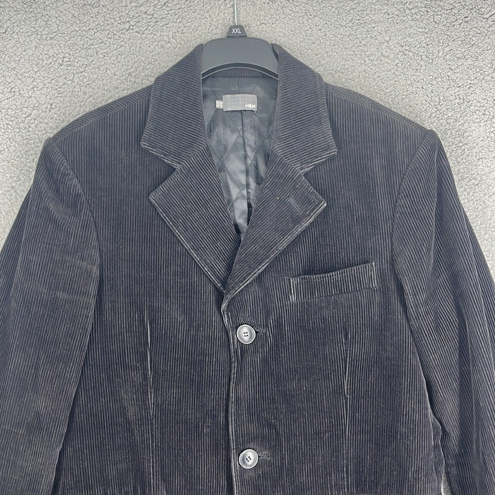 H&M brown corduroy three button long coat pockets men’s 38 medium collar jacket - Picture 2 of 14